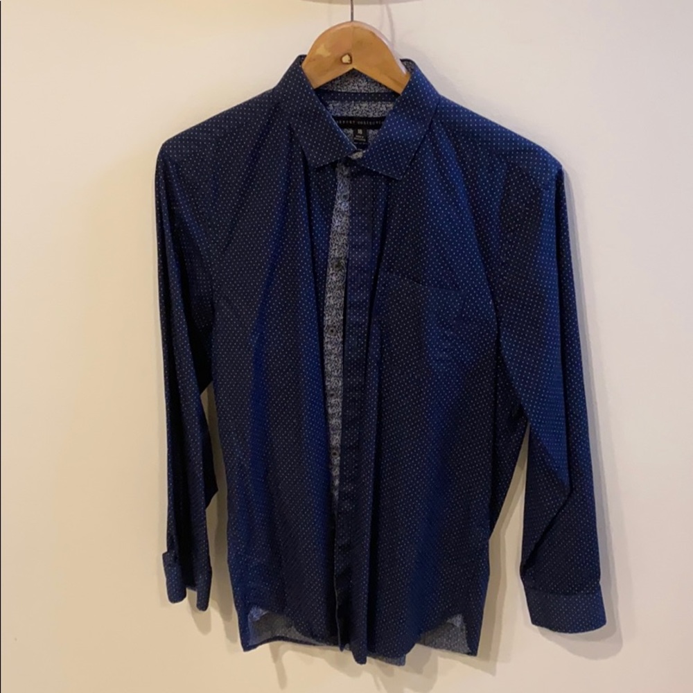 Blue shirt white dots